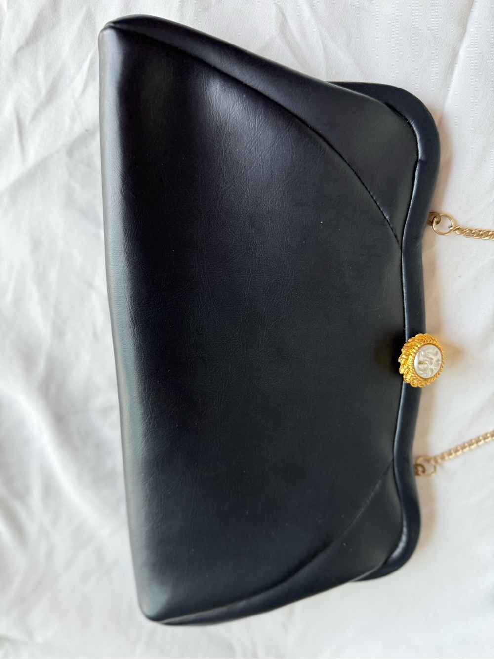 Vintage Admiral circa century Black Leatherette Evening Clutch with Gold Accents
